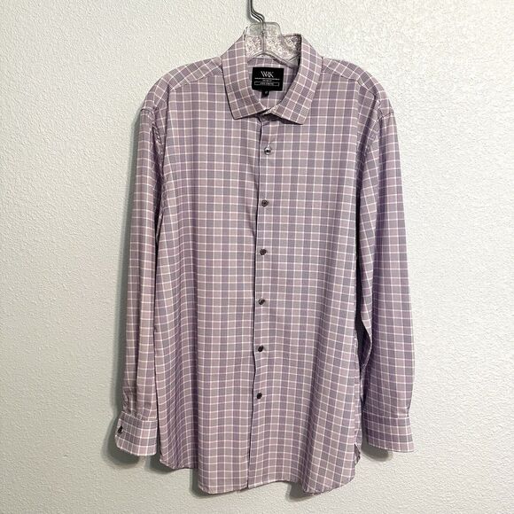WRK Other - WRK Button Down Long Sleeve Shirt Mens 17 Plaid Purple 4 Way Stretch Flip Cuff